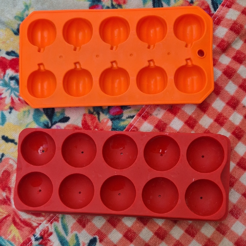 2 Silicone Mold Trays 1 Pumpkin Orange  Mold  And 1 Round Red  Mold Soap, Candy